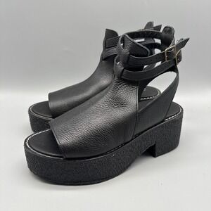 Free People Black Pebbled Leather Platform Sandals Grunge Emo Spain Size 38